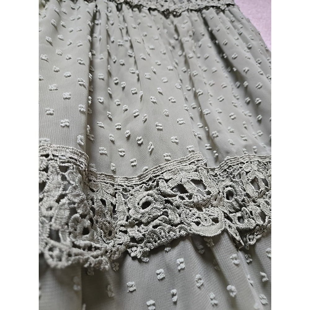WATER LILY Lace Trim Olive Green Maxi Dress Size Medium M Tiered - Picture 11 of 16